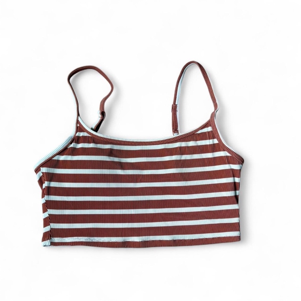 aerie Rust and Cream Striped Ribbed Cropped Camisole